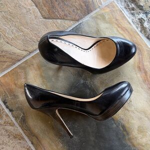 Coach Platform Wooden High Heel Black Leather Size 8.5M